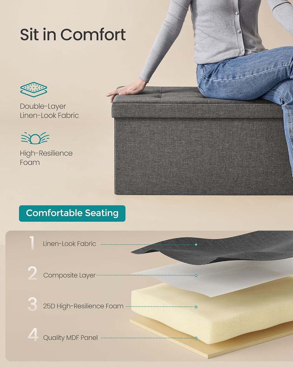 Storage Ottoman – Fabric – Ink Black – Foldable with Storage