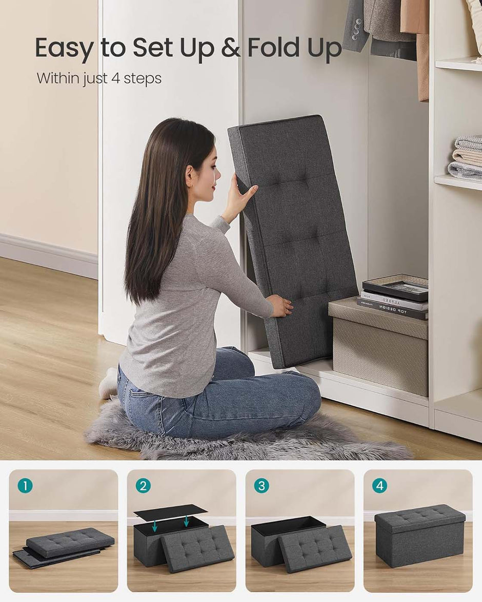 Storage Ottoman – Fabric – Ink Black – Foldable with Storage