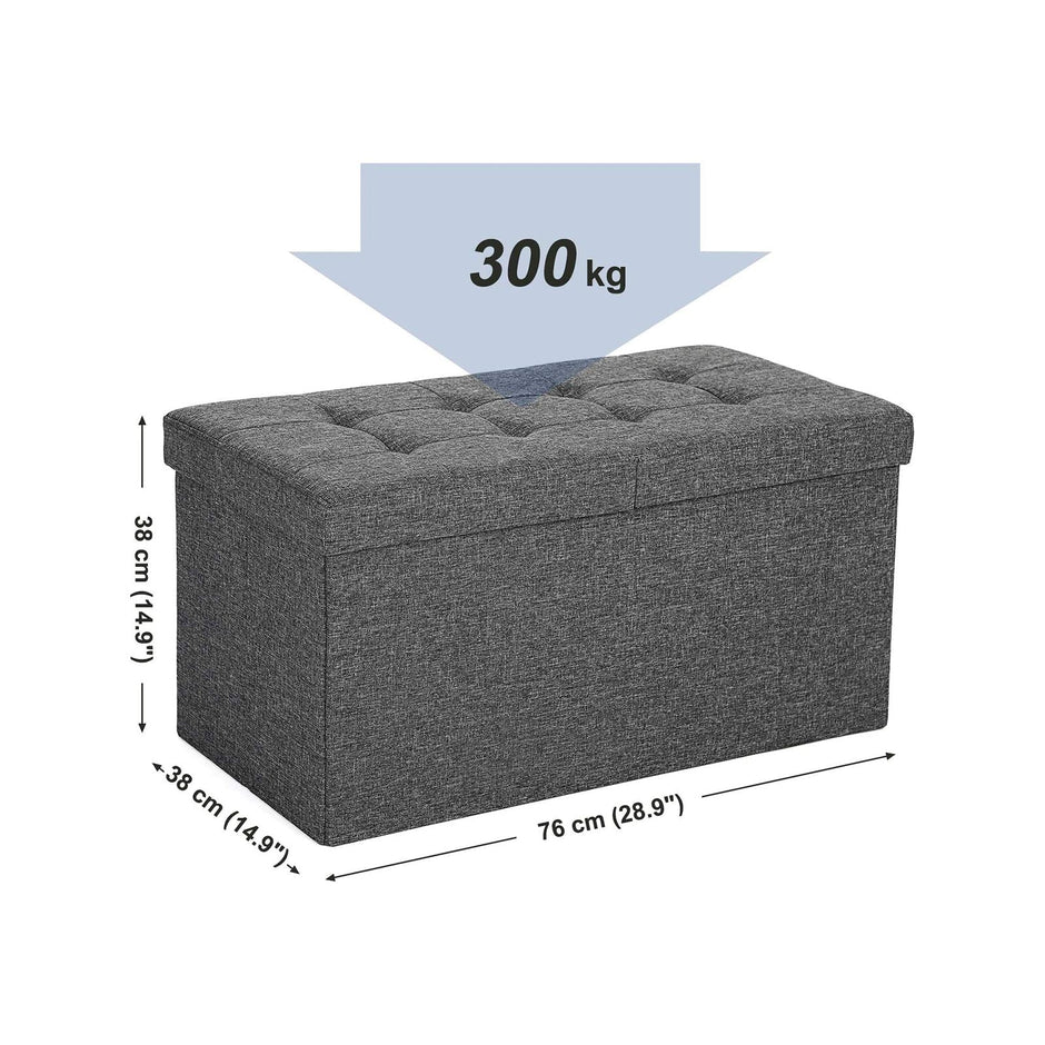 Storage Ottoman – Fabric – Grey – Foldable with Flipping Lid and 300 kg Load Capacity