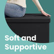 Folding Storage Bench Ottoman – Fabric – Ink Black – Multi-Functional for Living Room, Bedroom, and Entryway