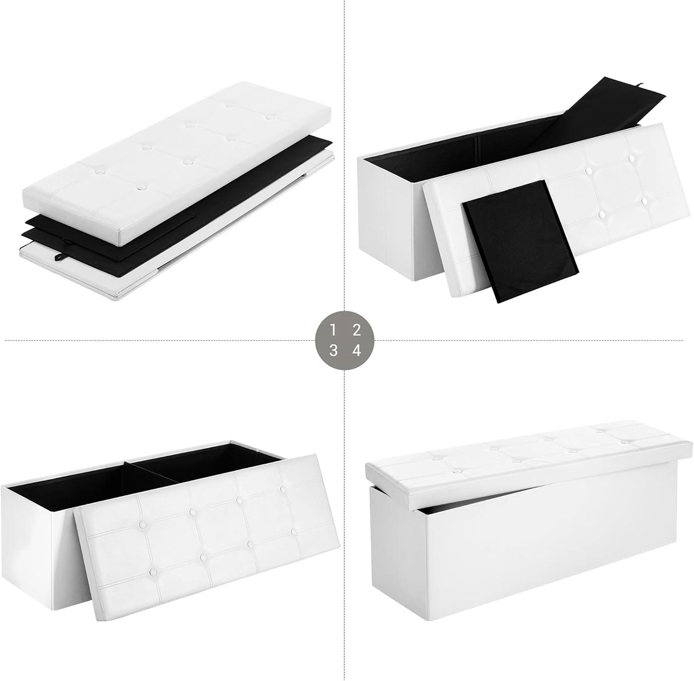 Large Storage Ottoman – Fabric – White – Foldable and Versatile with 300 kg Load Capacity