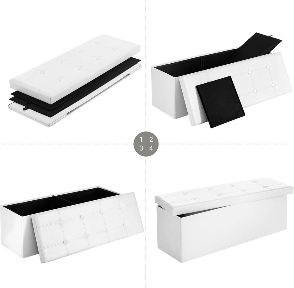 Large Storage Ottoman – Fabric – White – Foldable and Versatile with 300 kg Load Capacity