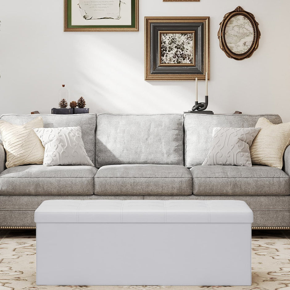 Folding Storage Bench Ottoman – Fabric – Ink Black – Multi-Functional for Living Room, Bedroom, and Entryway