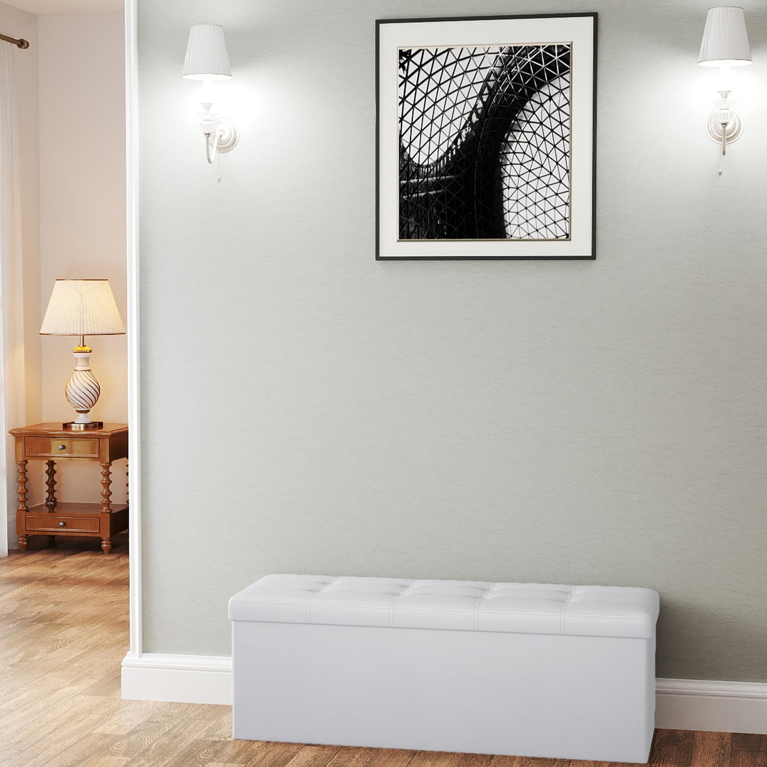 Folding Storage Bench Ottoman – Fabric – Ink Black – Multi-Functional for Living Room, Bedroom, and Entryway