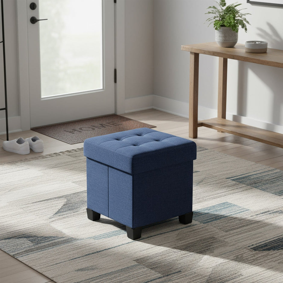 Storage Ottoman – Fabric – Ink Black – Foldable with Storage, Supports up to 300 kg