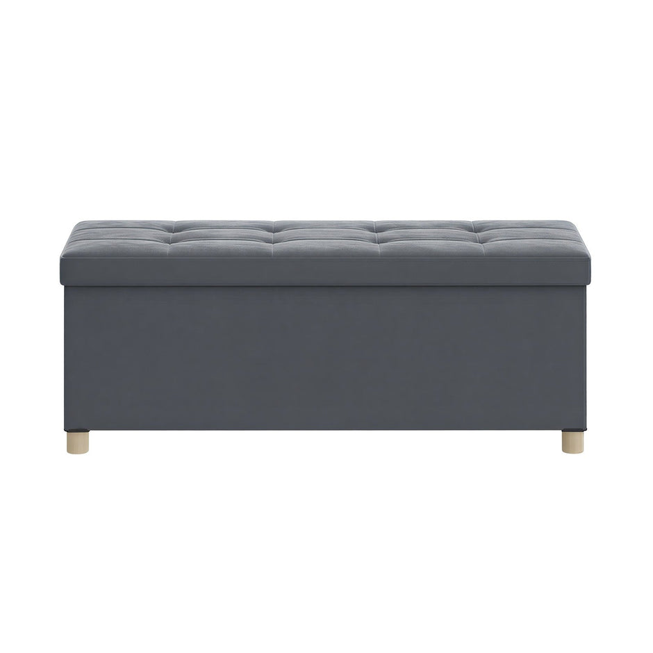Foldable Storage Ottoman – Velvet – Cappuccino Beige – 112 L Capacity with Lid