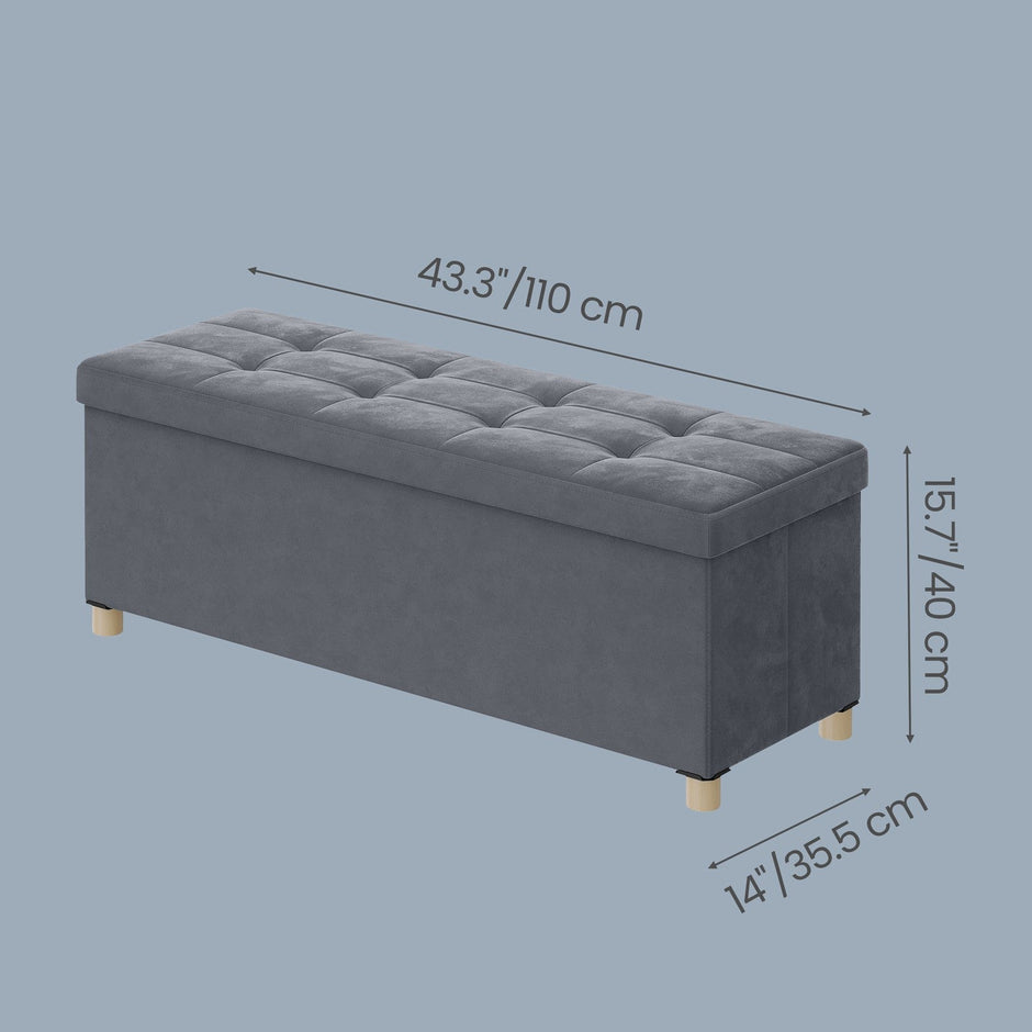 Foldable Storage Ottoman – Velvet – Cappuccino Beige – 112 L Capacity with Lid