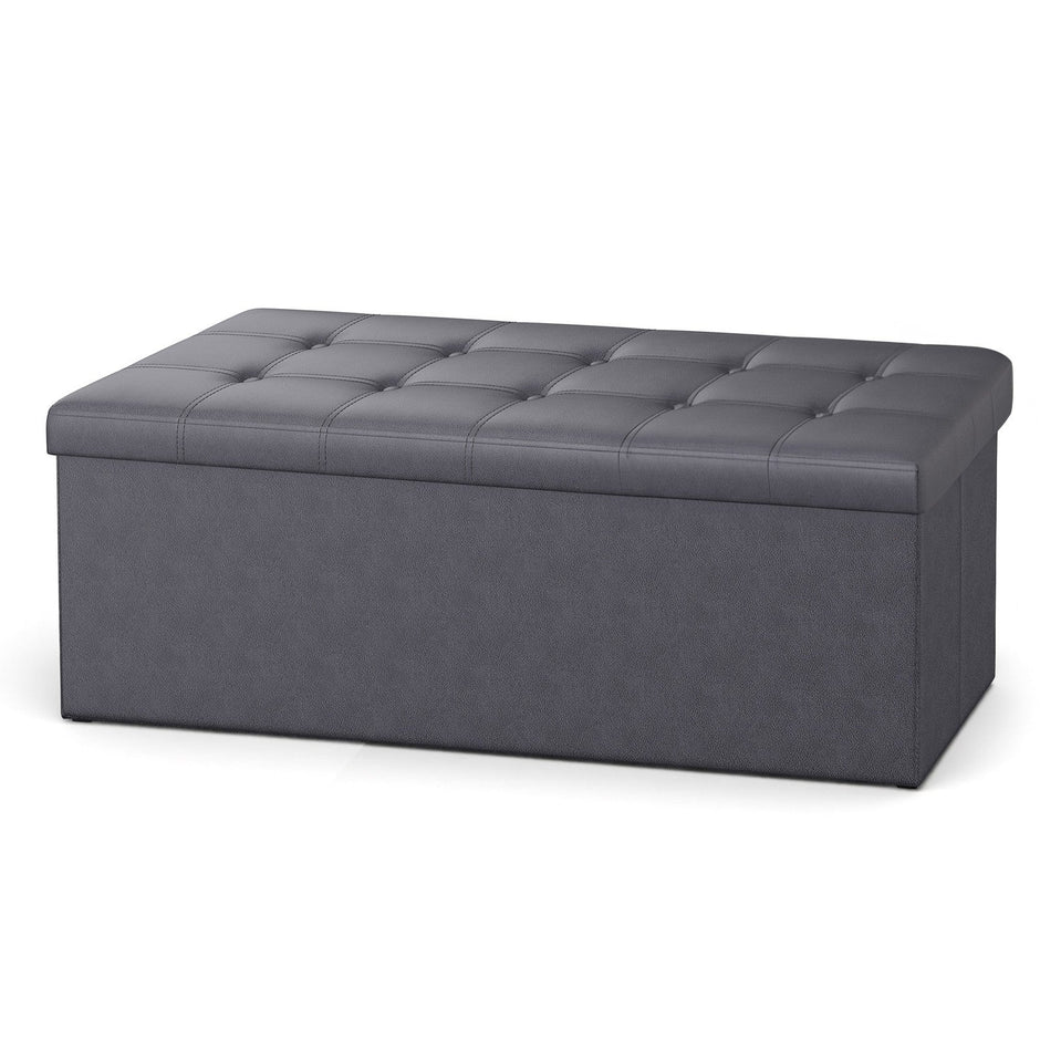 Folding Storage Bench – Fabric – Ink Black – Versatile Ottoman with Internal Storage