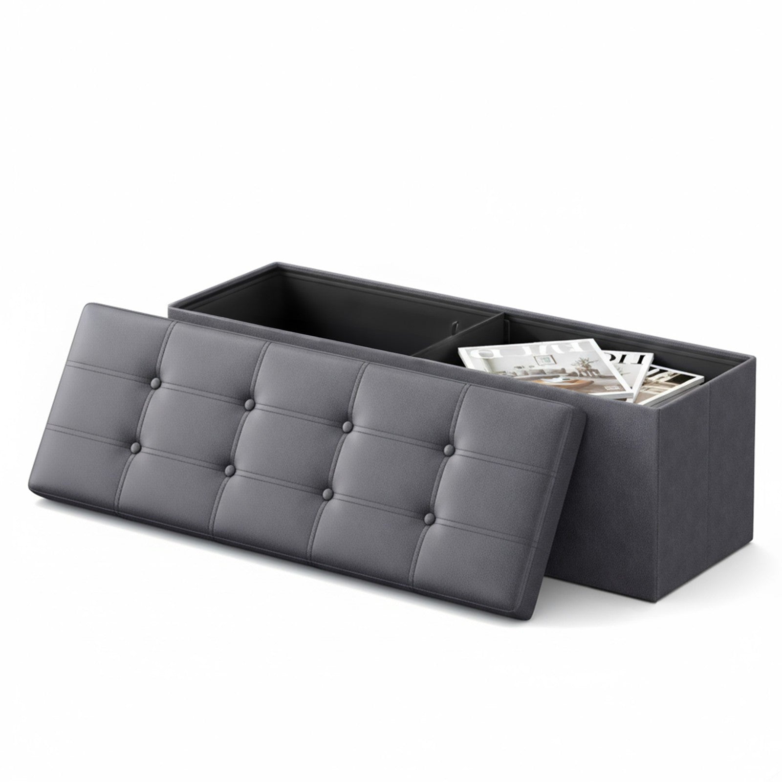 Folding Storage Bench – Fabric – Ink Black – Versatile Ottoman with Internal Storage