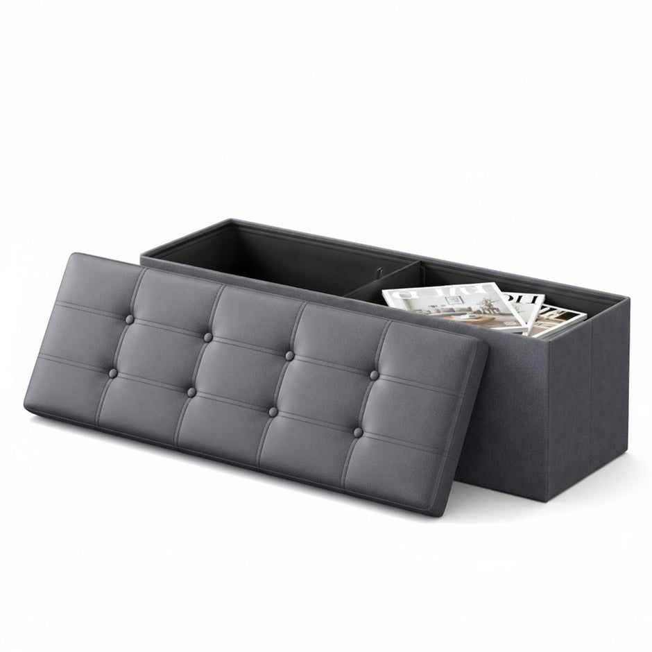 Folding Storage Bench – Fabric – Ink Black – Versatile Ottoman with Internal Storage