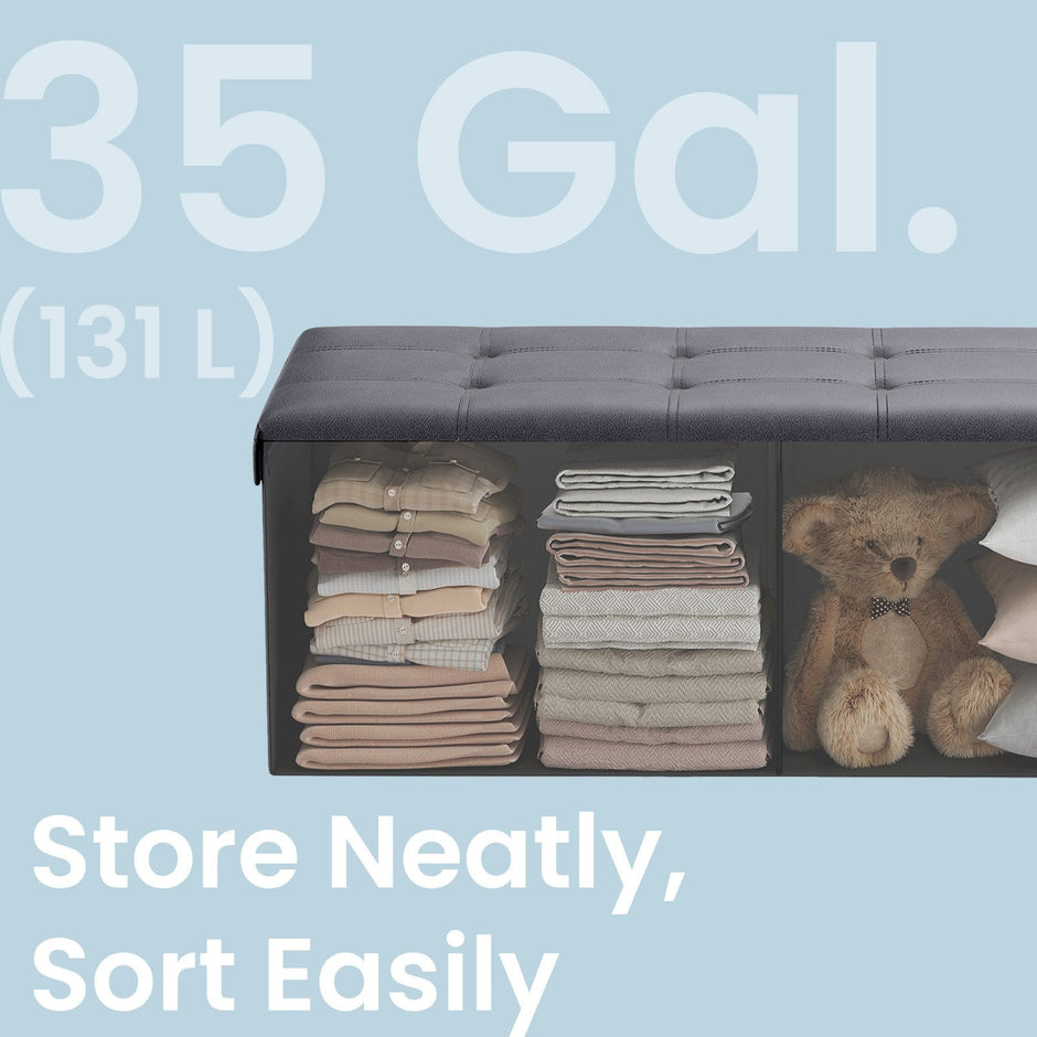 Folding Storage Bench – Fabric – Ink Black – Versatile Ottoman with Internal Storage