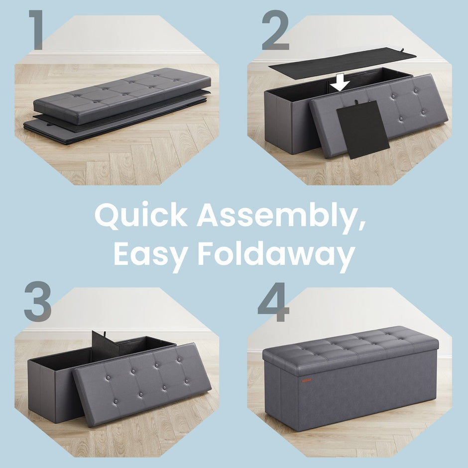 Folding Storage Bench – Fabric – Ink Black – Versatile Ottoman with Internal Storage