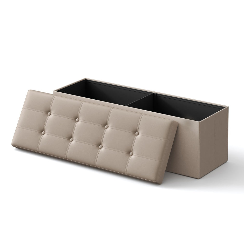 Folding Storage Bench – Fabric – Ink Black – Versatile Ottoman with Internal Storage