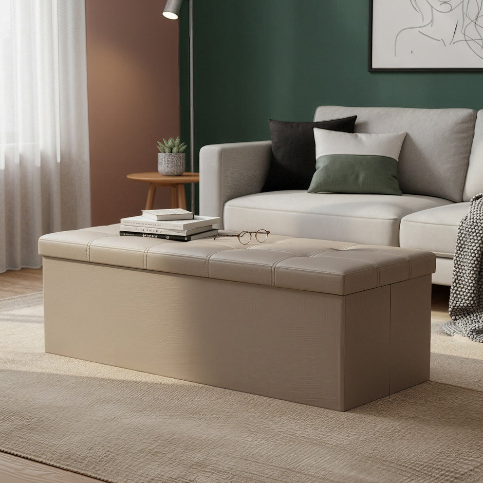 Folding Storage Bench – Fabric – Ink Black – Versatile Ottoman with Internal Storage