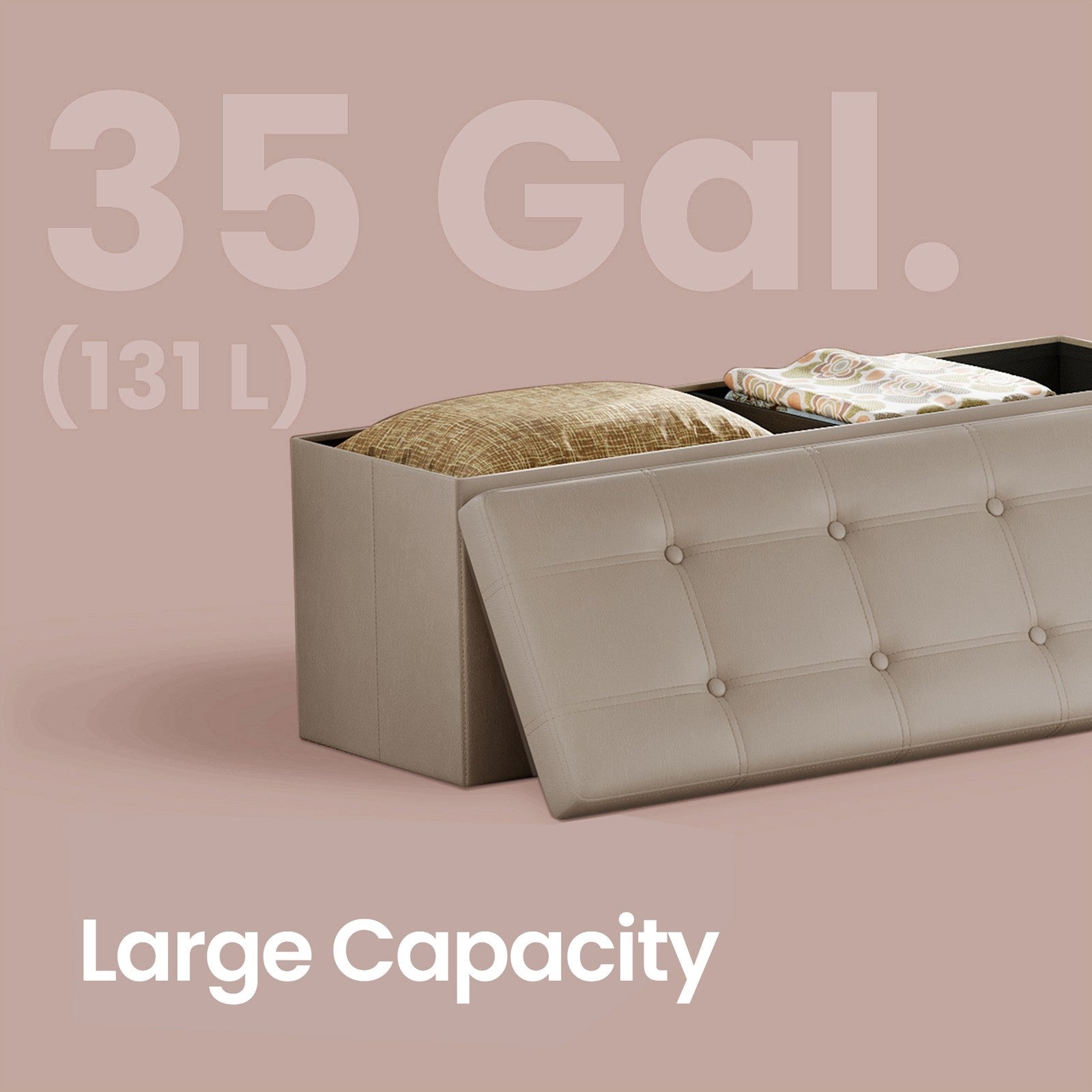 Folding Storage Bench – Fabric – Ink Black – Versatile Ottoman with Internal Storage