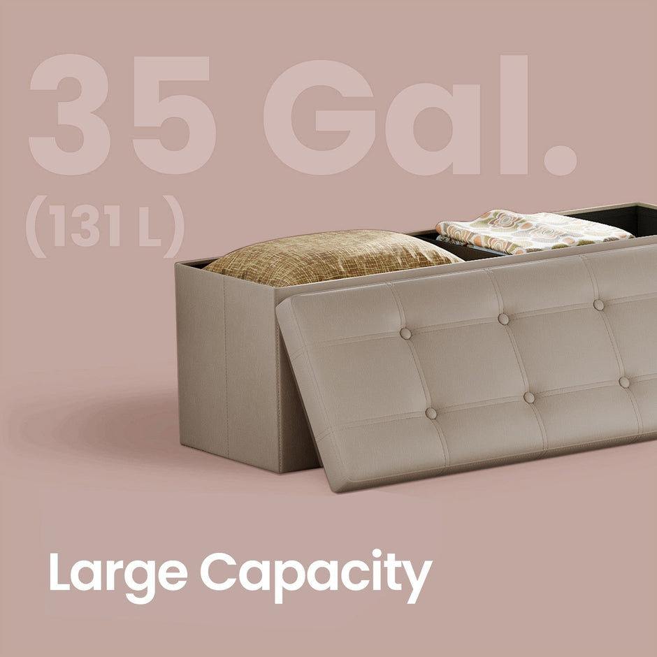 Folding Storage Bench – Fabric – Ink Black – Versatile Ottoman with Internal Storage