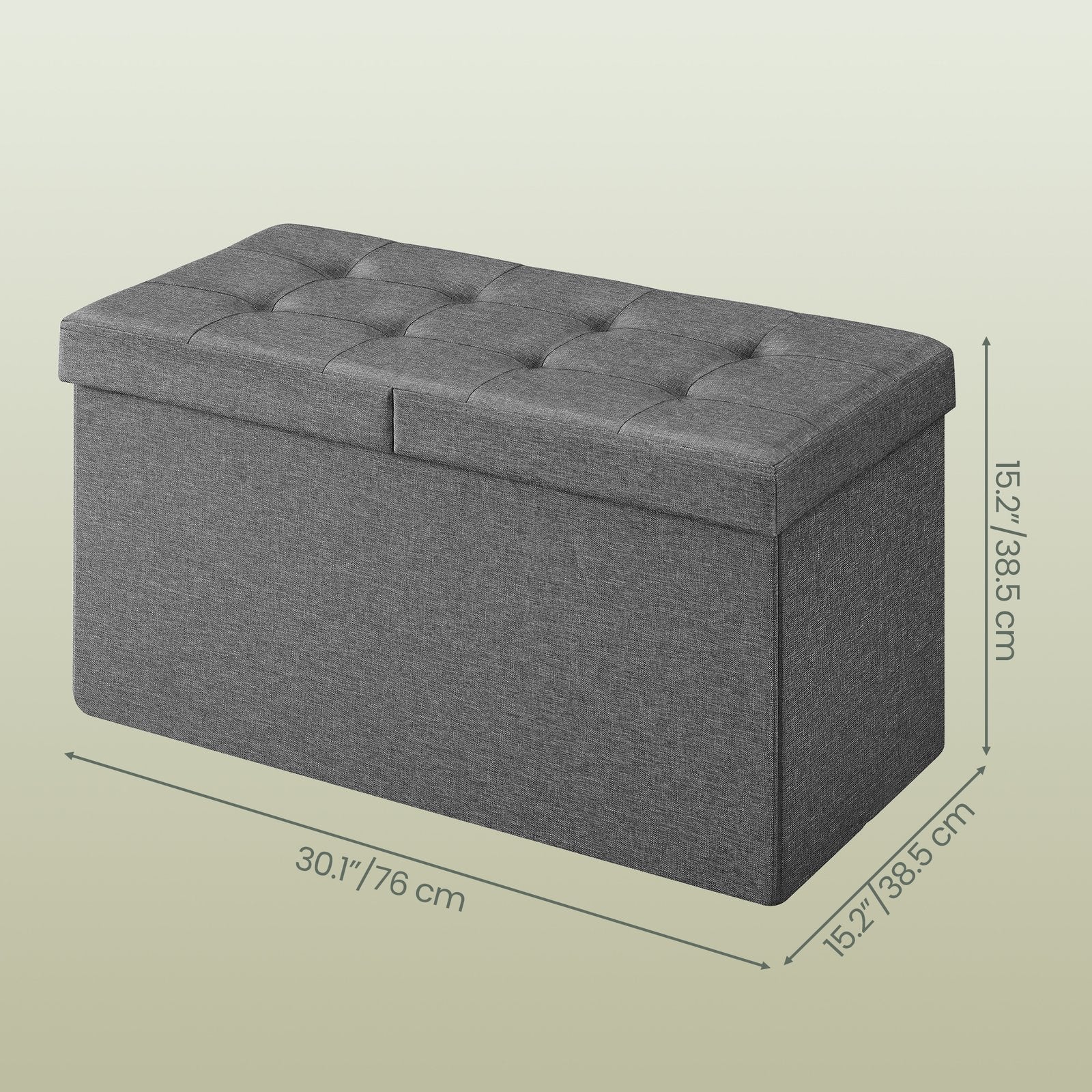 Foldable Storage Ottoman Bench – Fabric – Grey – 300 kg Load Capacity with Flip Lid