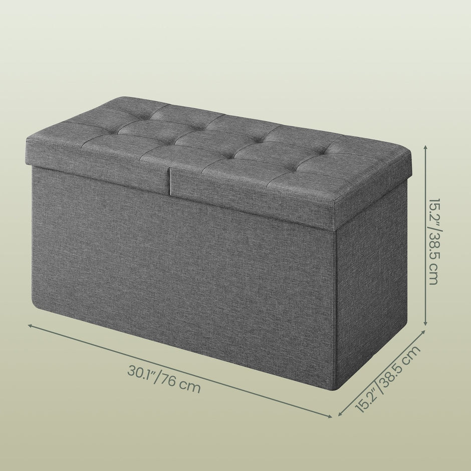 Foldable Storage Ottoman Bench – Fabric – Grey – 300 kg Load Capacity with Flip Lid
