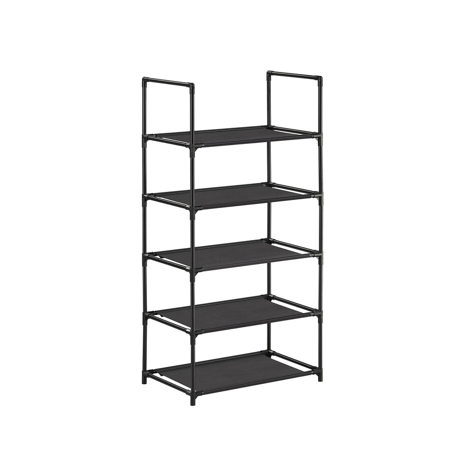 5-Tier Shoe Rack – Metal Frame – Black – Space-Saving Design with Non-Woven Fabric Shelves