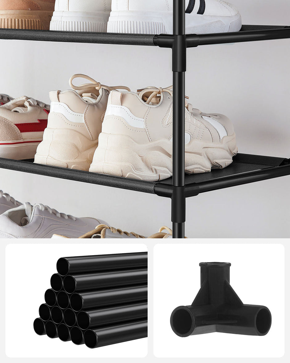 5-Tier Shoe Rack – Metal Frame – Black – Space-Saving Design with Non-Woven Fabric Shelves