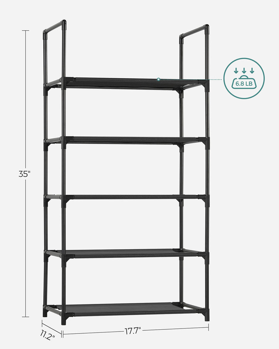 5-Tier Shoe Rack – Metal Frame – Black – Space-Saving Design with Non-Woven Fabric Shelves