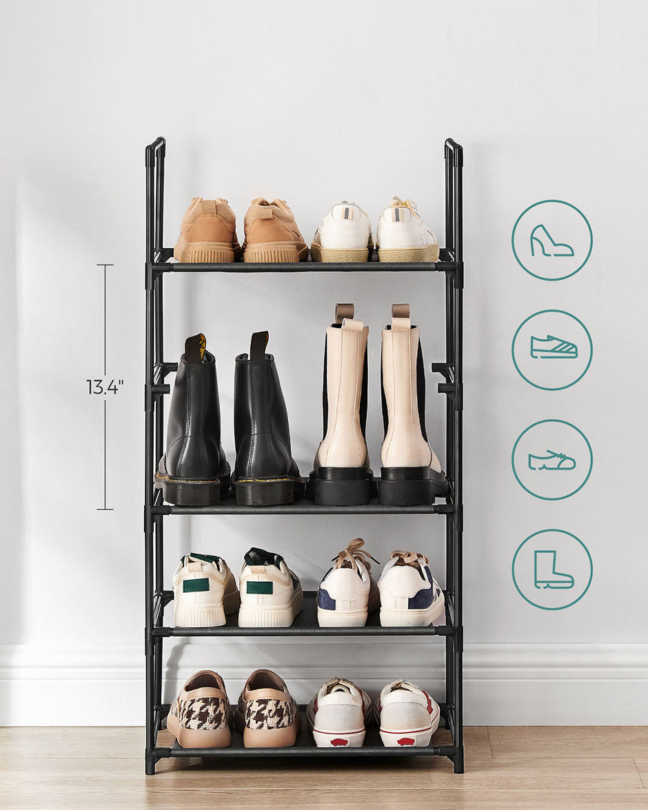 5-Tier Shoe Rack – Metal Frame – Black – Space-Saving Design with Non-Woven Fabric Shelves