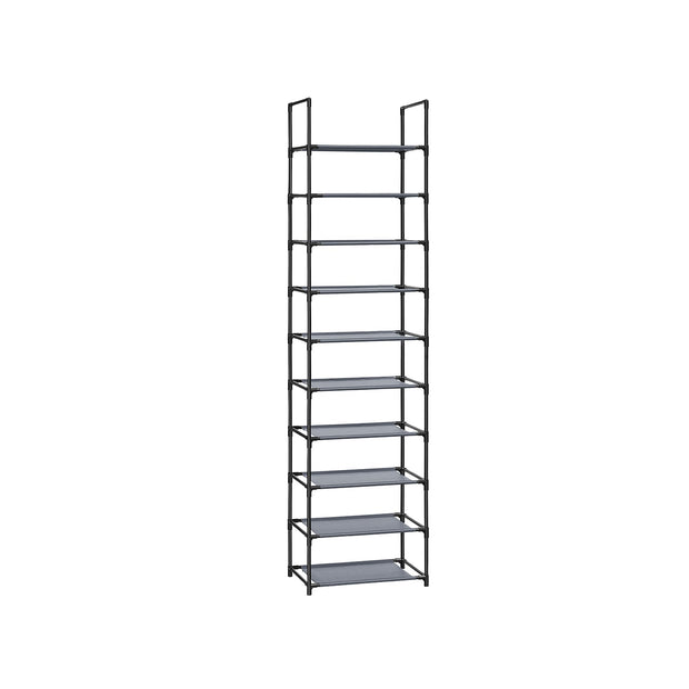 10-Tier Shoe Rack – Metal Frame and Non-Woven Fabric – Black – Space-Saving Shoe Storage