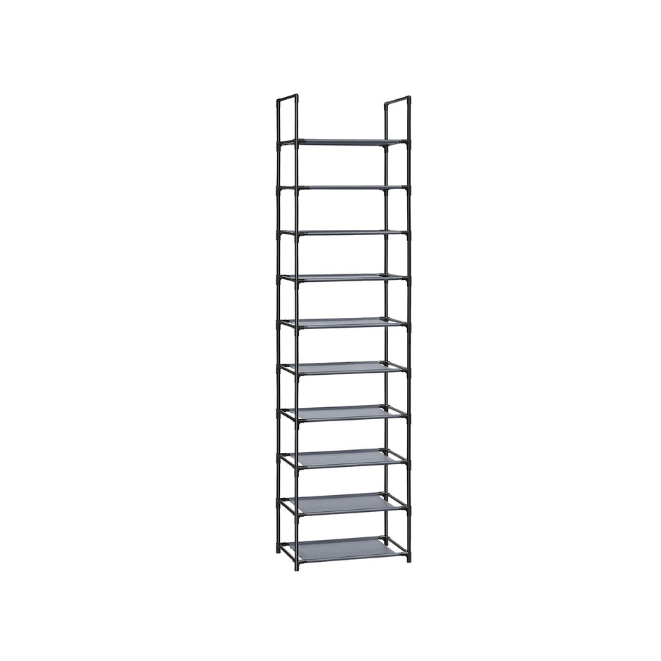 10-Tier Shoe Rack – Metal Frame – Black – Space-Saving Design with Non-Woven Fabric Shelves