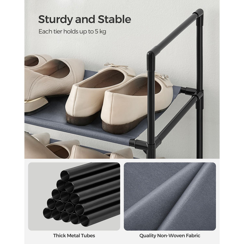 10-Tier Shoe Rack – Metal Frame and Non-Woven Fabric – Black – Space-Saving Shoe Storage