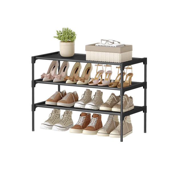 3-Tier Shoe Rack – Metal Frame – Ink Black – Space-Saving Design with Fabric Shelves