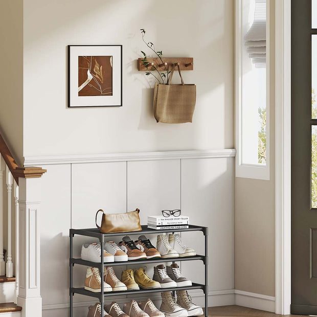3-Tier Shoe Rack – Metal Frame – Ink Black – Space-Saving Design with Fabric Shelves