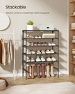 3-Tier Shoe Rack – Metal Frame – Ink Black – Space-Saving Design with Fabric Shelves