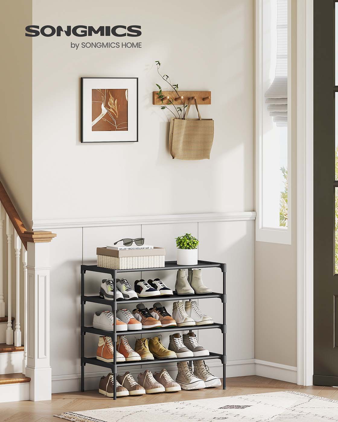 4-Tier Shoe Rack – Non-Woven Fabric – Ink Black – Space-Saving Design