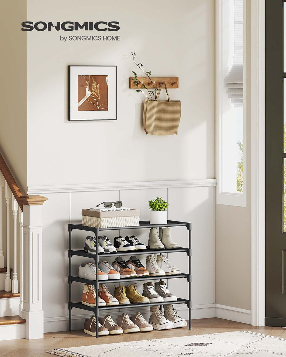 4-Tier Shoe Rack – Non-Woven Fabric – Ink Black – Space-Saving Design