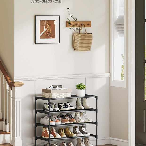 4-Tier Shoe Rack – Non-Woven Fabric – Ink Black – Space-Saving Design
