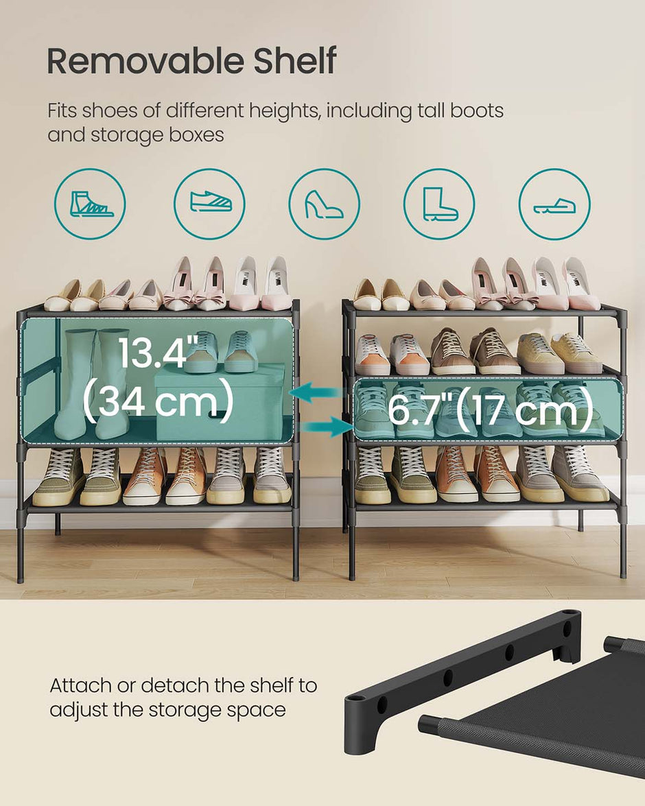 4-Tier Shoe Rack – Non-Woven Fabric – Ink Black – Space-Saving Design