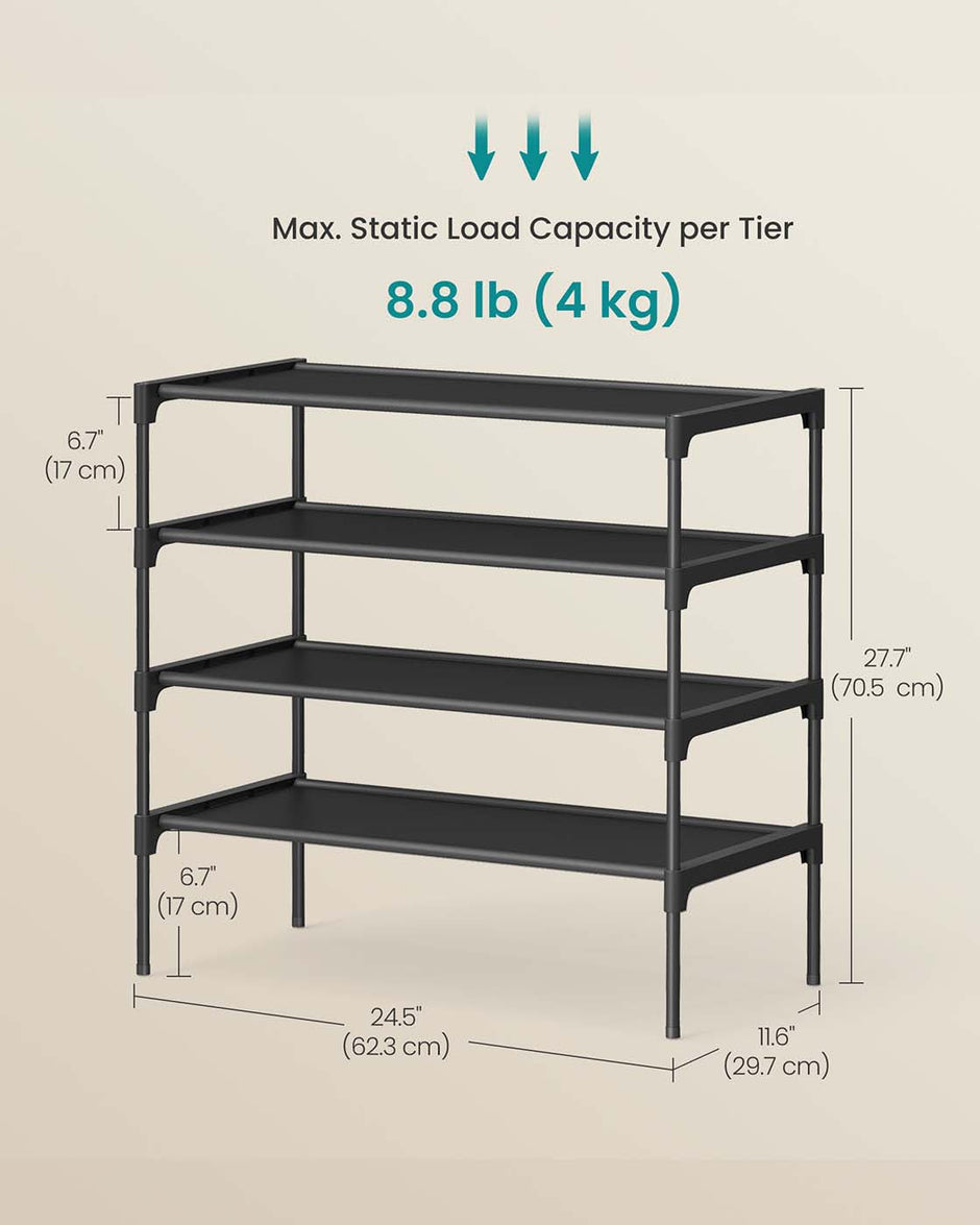 4-Tier Shoe Rack – Non-Woven Fabric – Ink Black – Space-Saving Design