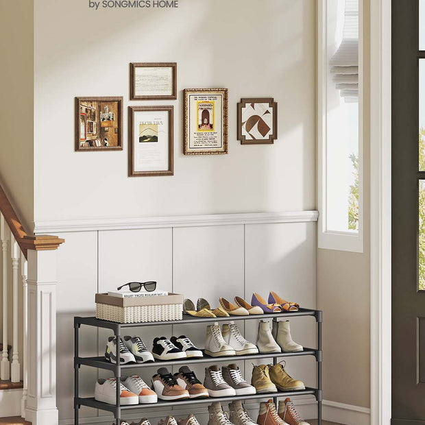 3-Tier Shoe Rack – Metal Frame – Ink Black – Space-Saving Design with Fabric Shelves