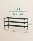 3-Tier Shoe Rack – Metal Frame – Ink Black – Space-Saving Design with Fabric Shelves