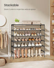 3-Tier Shoe Rack – Metal Frame – Ink Black – Space-Saving Design with Fabric Shelves