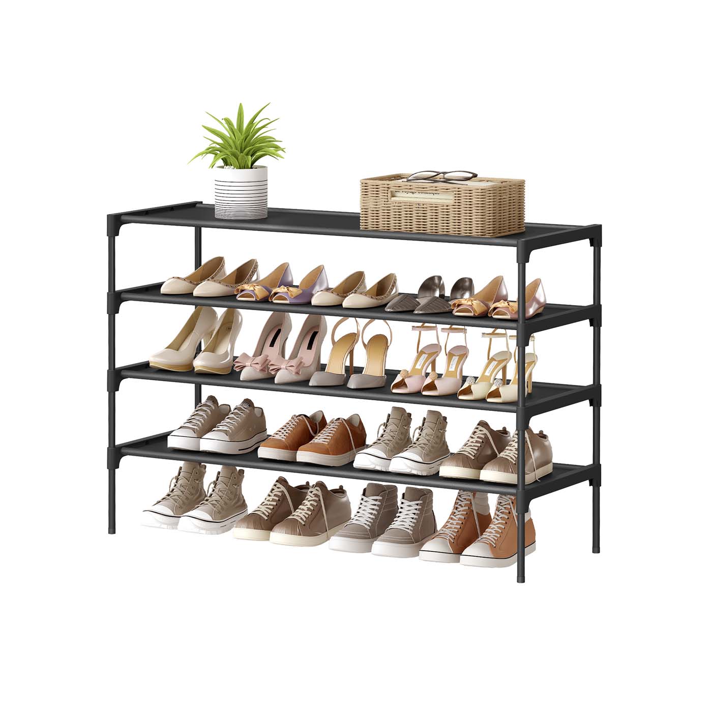 4-Tier Shoe Rack – Non-Woven Fabric – Ink Black – Space-Saving Design
