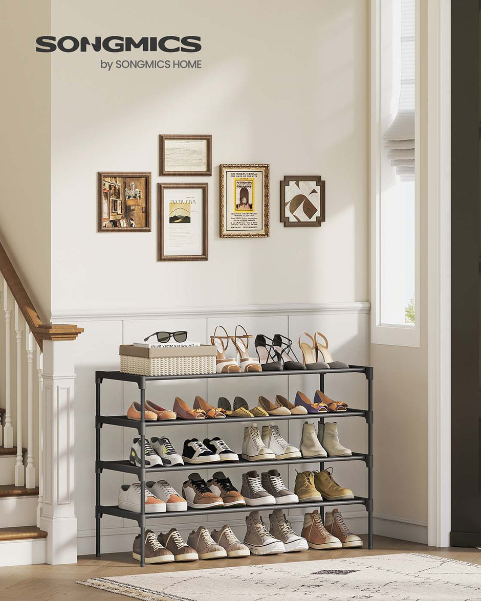 4-Tier Shoe Rack – Non-Woven Fabric – Ink Black – Space-Saving Design