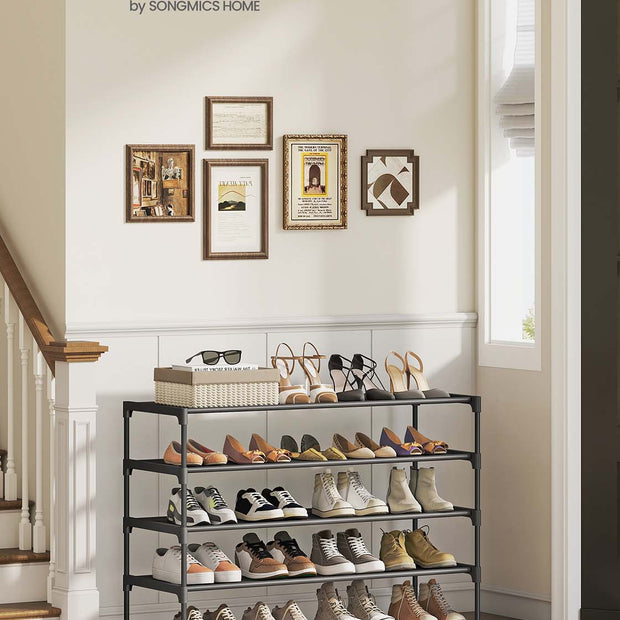 4-Tier Shoe Rack – Non-Woven Fabric – Ink Black – Space-Saving Design
