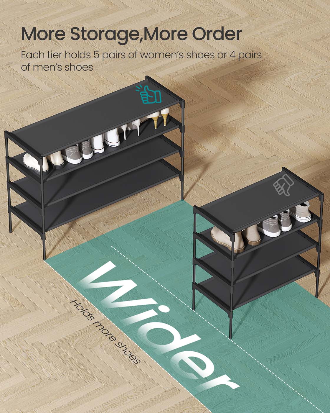 4-Tier Shoe Rack – Non-Woven Fabric – Ink Black – Space-Saving Design