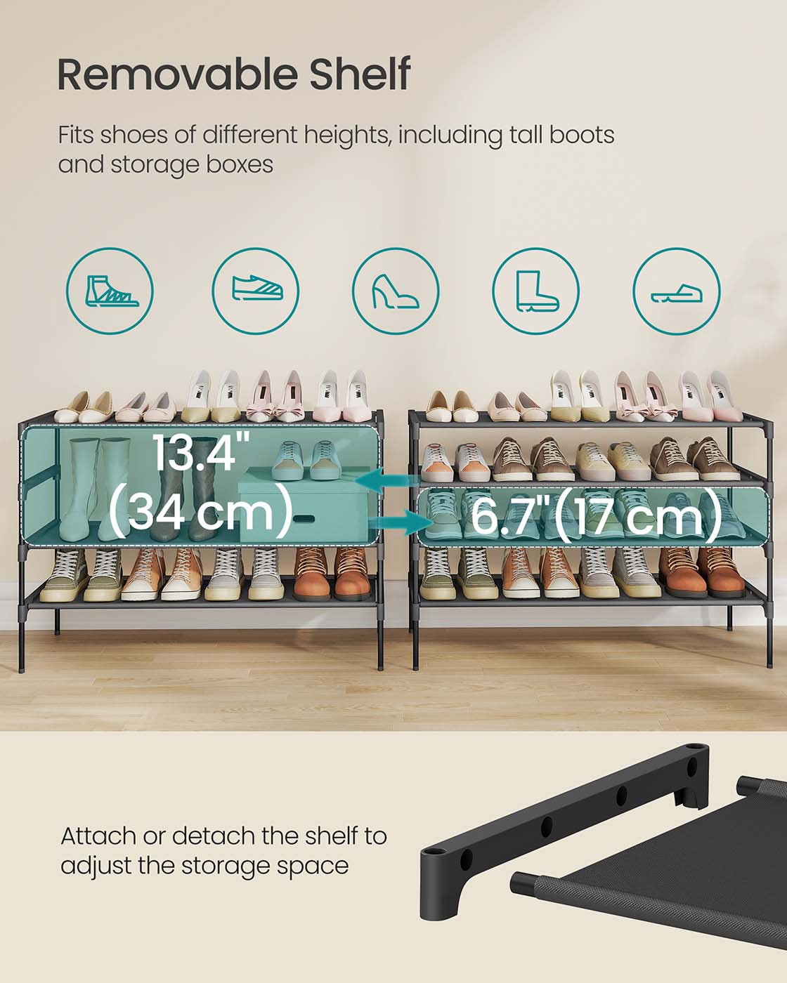 4-Tier Shoe Rack – Non-Woven Fabric – Ink Black – Space-Saving Design