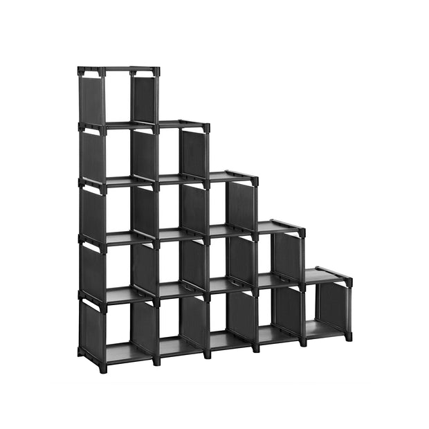 16-Cube Shoe Rack – Engineered Wood – Black – DIY Modular Design and Versatile Storage Solution