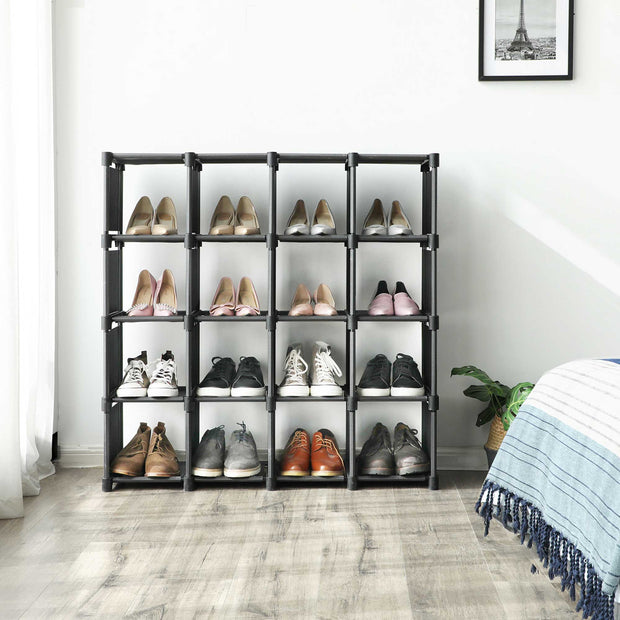 16-Cube Shoe Rack – Engineered Wood – Black – DIY Modular Design and Versatile Storage Solution
