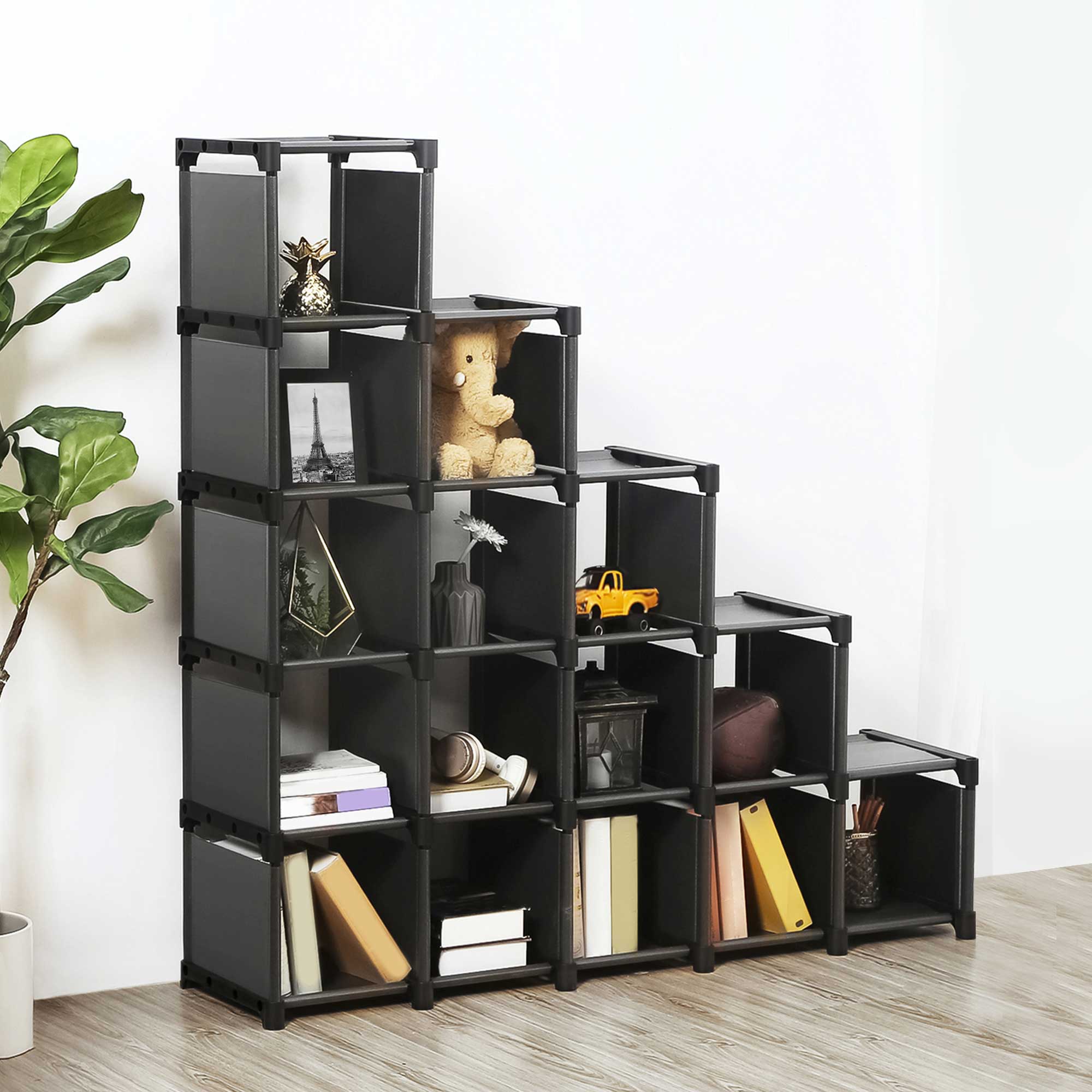 16-Cube Shoe Rack – Engineered Wood – Black – DIY Modular Design and Versatile Storage Solution