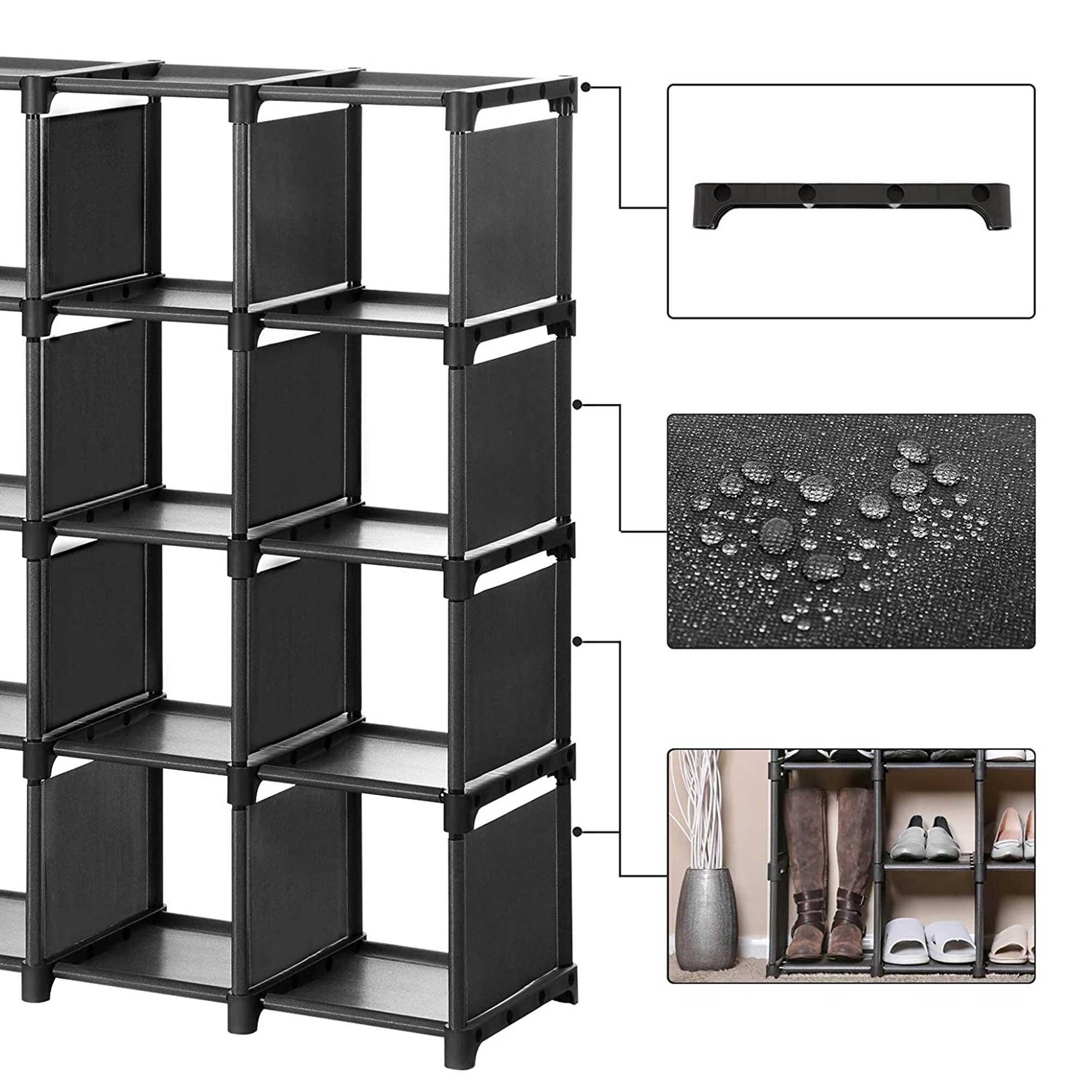 16-Cube Shoe Rack – Engineered Wood – Black – DIY Modular Design and Versatile Storage Solution