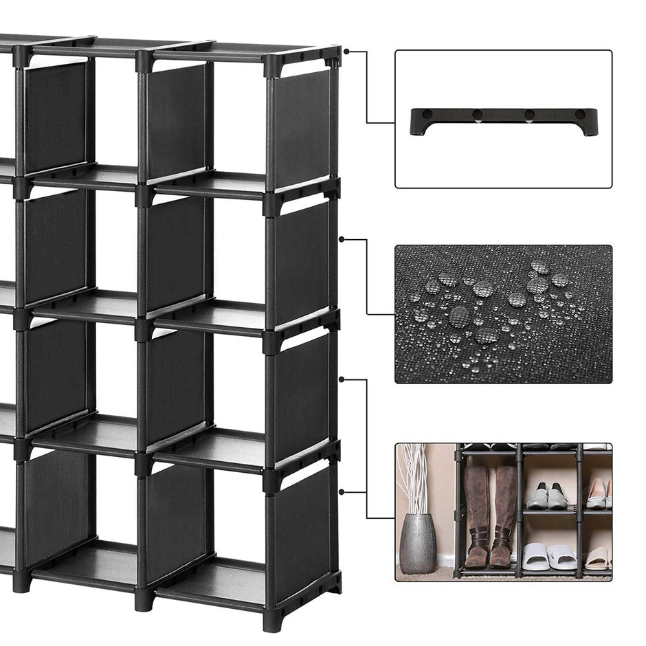 16-Cube Shoe Rack – Engineered Wood – Black – DIY Modular Design and Versatile Storage Solution